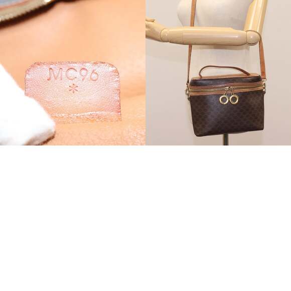 CELINE Macadam Canvas Vanity Hand Bag Pvc Leather Brown - Picture 13 of 13